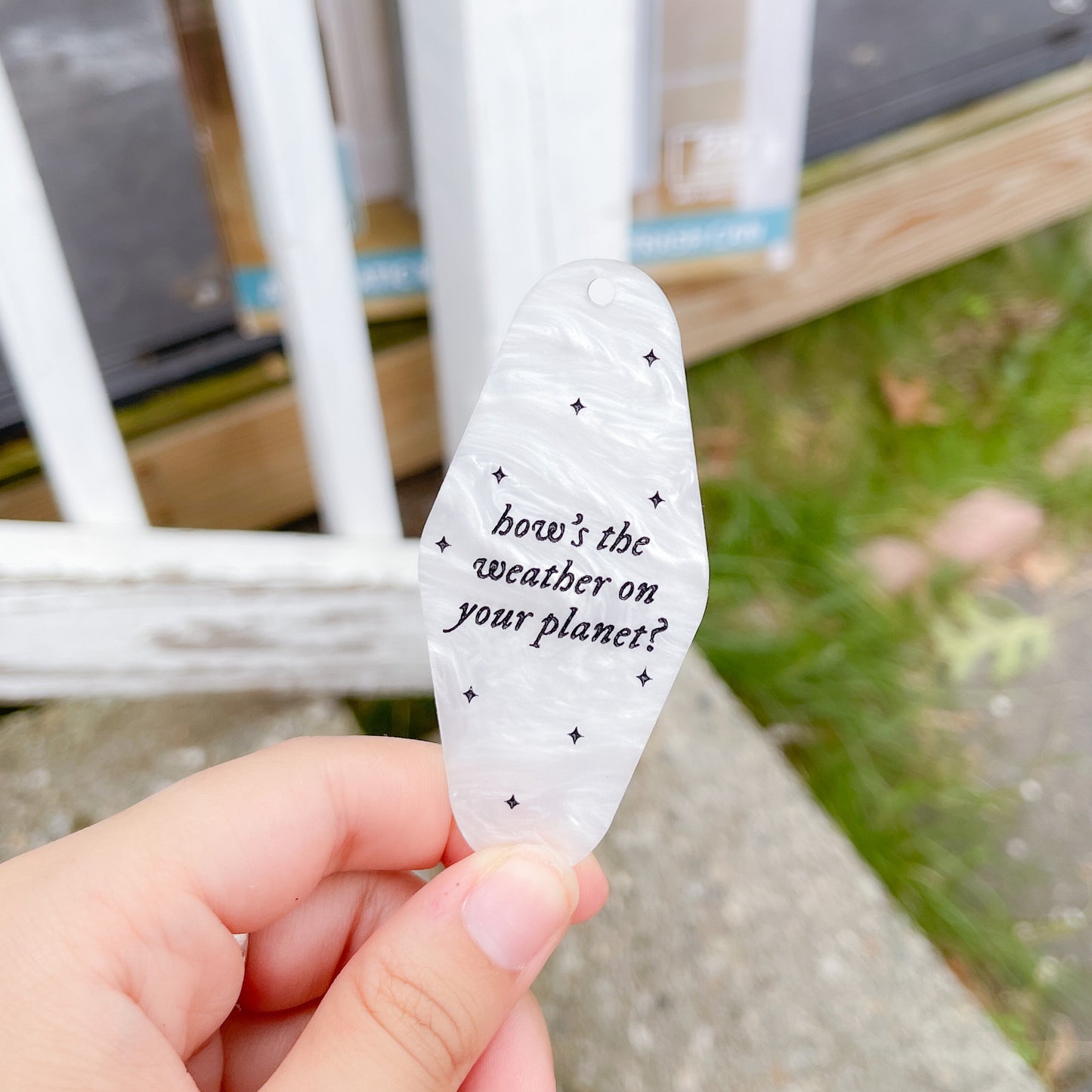 white marble gracie abrams inspired acrylic motel keychain inspired by the song I knew it, I know you