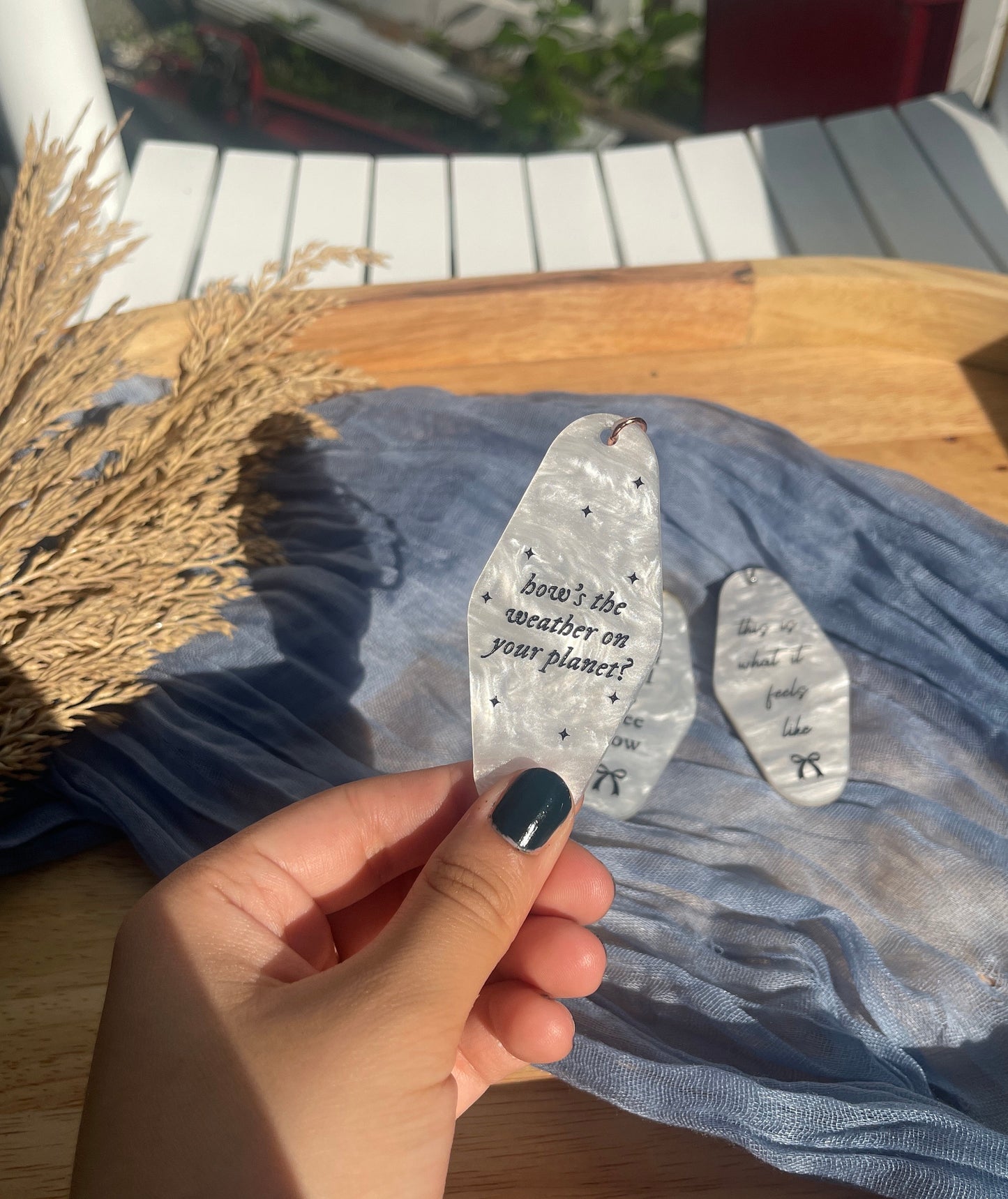 white marble gracie abrams inspired acrylic motel keychain inspired by the song I knew it, I know you