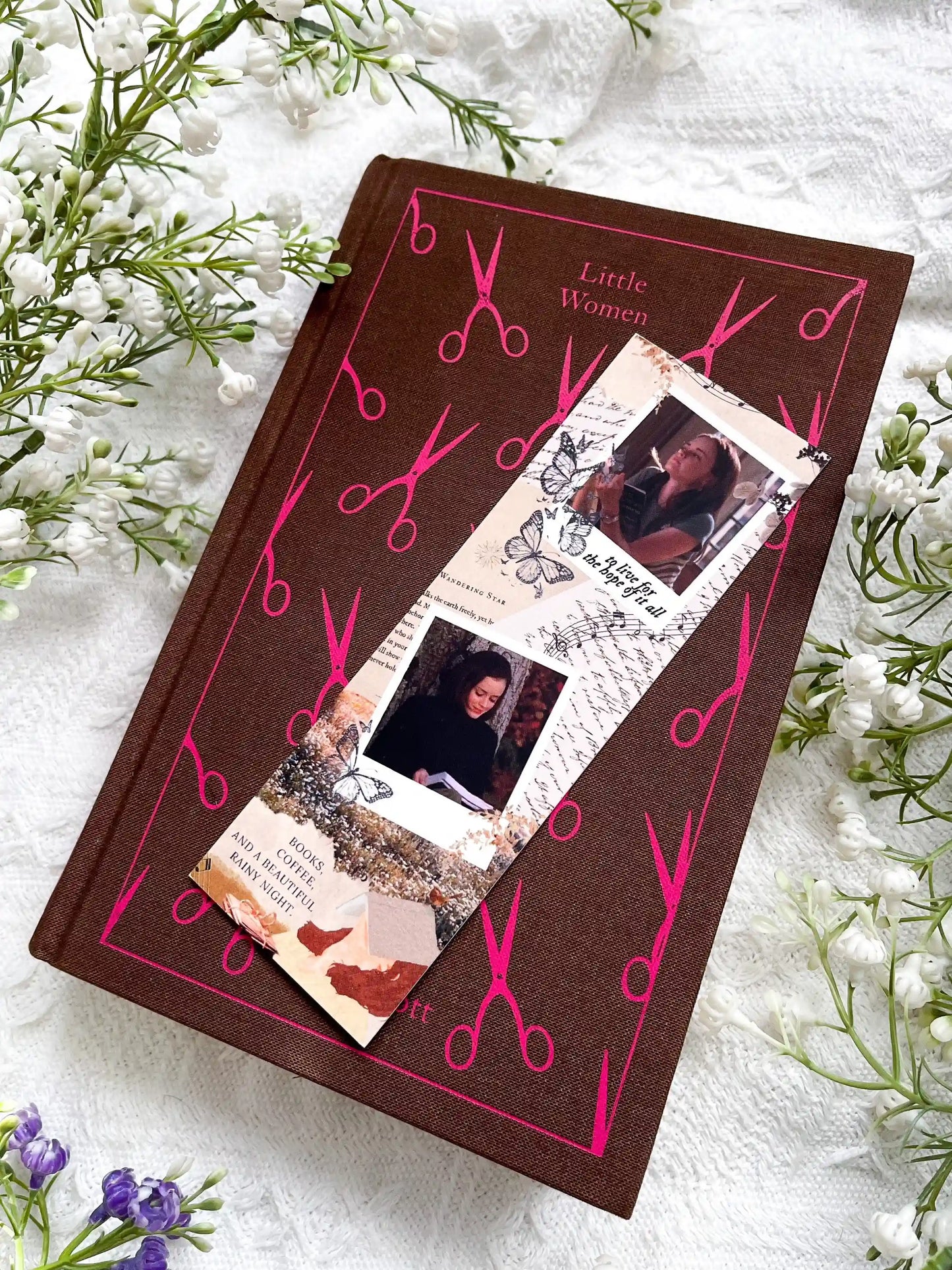 Collage bookmark of Rory Gilmore from the show Gilmore Girls with an overall, neutral fall vibe.
