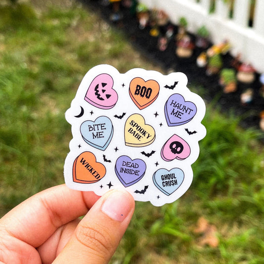 Halloween aesthetic candy conversation hearts fall sticker.