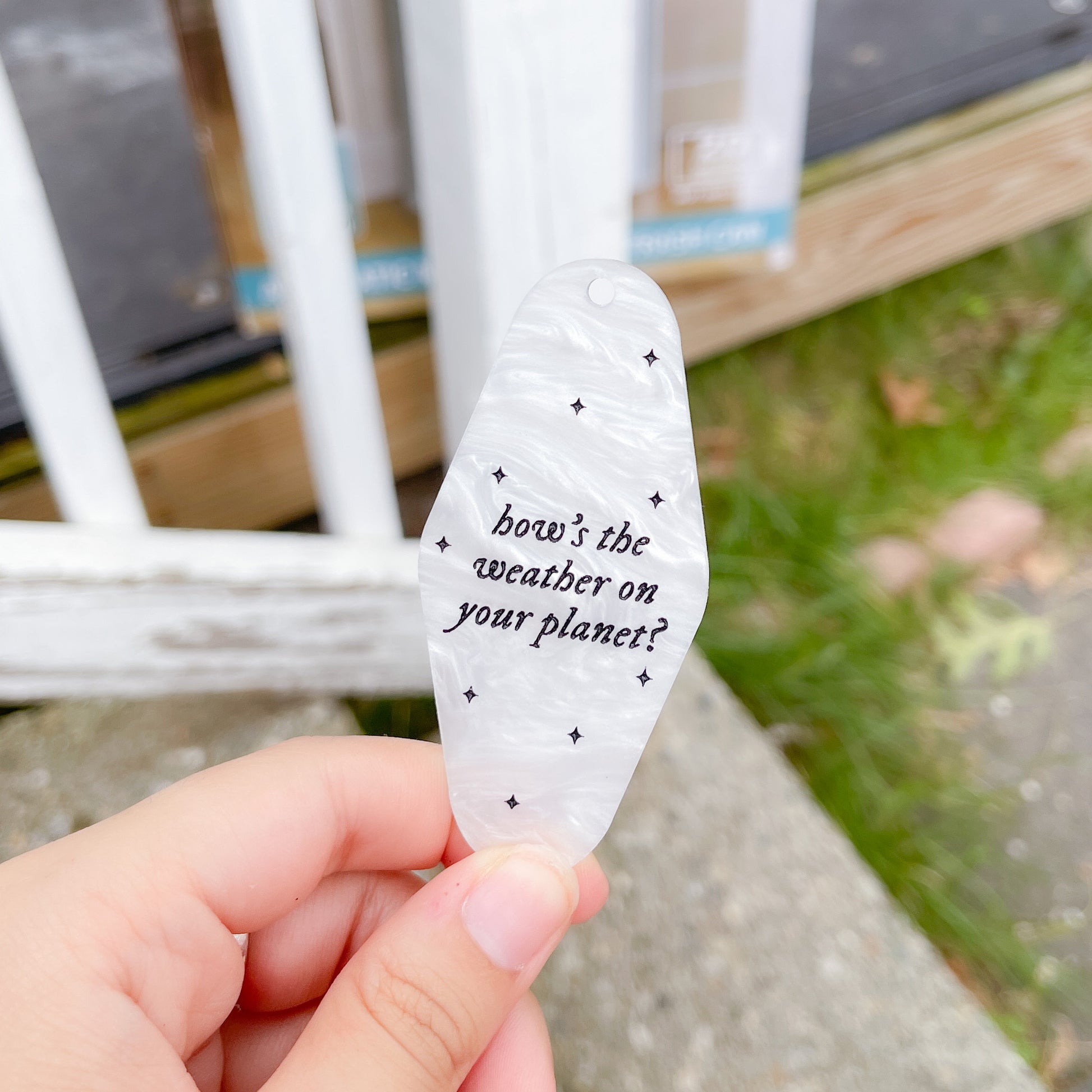 white marble gracie abrams inspired acrylic motel keychain inspired by the song I knew it, I know you